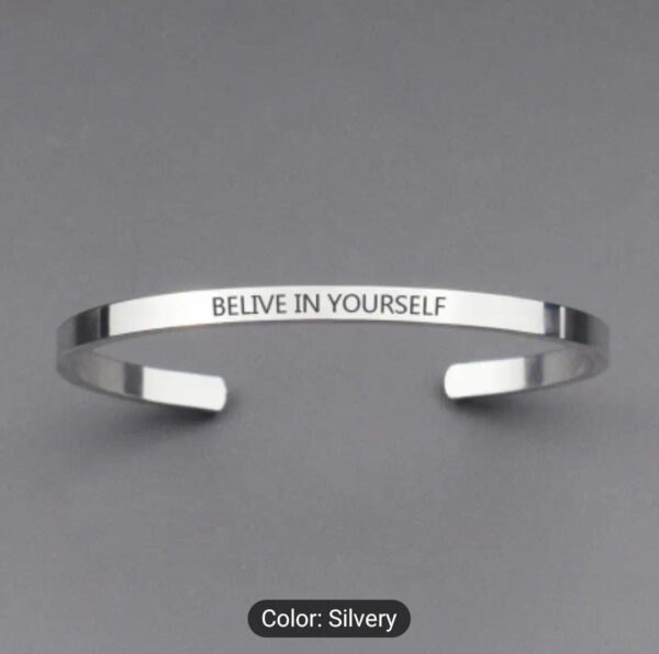 “Believe In Yourself” – Inspirational Engraved Stainless Steel Cuff Bracelet | Unisex Minimalist Jewelry Gift - Image 4