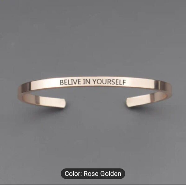 “Believe In Yourself” – Inspirational Engraved Stainless Steel Cuff Bracelet | Unisex Minimalist Jewelry Gift - Image 3