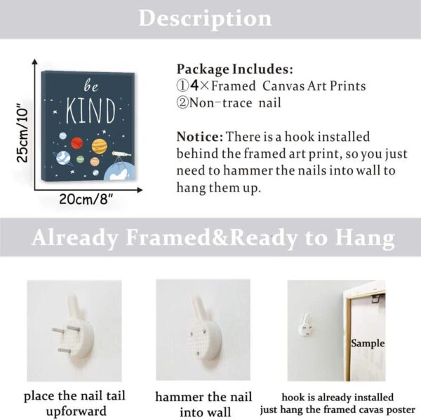 “Be Kind” Abstract Universe Wall Art – Set of 4 Framed 8x10” Inspirational Space Prints for Kids Room, Boys Bedroom, Nursery, or Playroom - Image 2