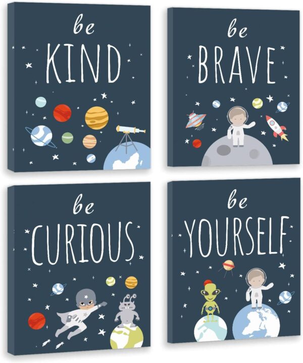 “Be Kind” Abstract Universe Wall Art – Set of 4 Framed 8x10” Inspirational Space Prints for Kids Room, Boys Bedroom, Nursery, or Playroom - Image 3
