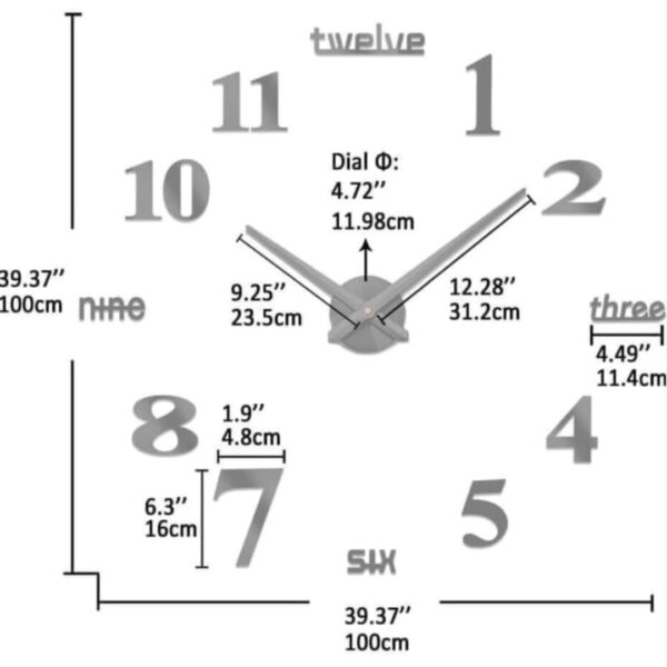 Modern 3D DIY Large Wall Clock with Mirror Number Stickers – Frameless Acrylic Wall Decor for Living Room, Office, or Gift - Image 4