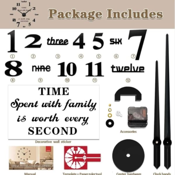 Modern 3D DIY Large Wall Clock with Mirror Number Stickers – Frameless Acrylic Wall Decor for Living Room, Office, or Gift - Image 3